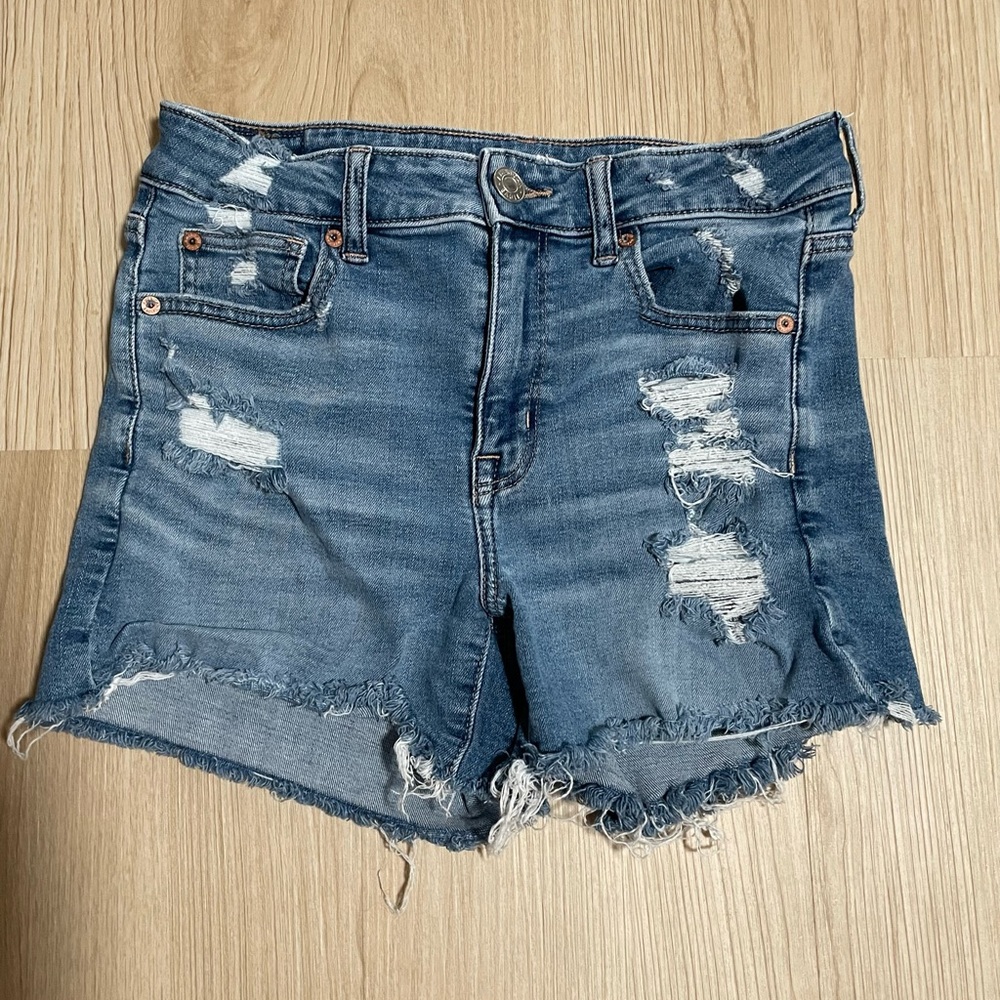 American Eagle High-Rise Super Stretch Ripped Denim Shorts